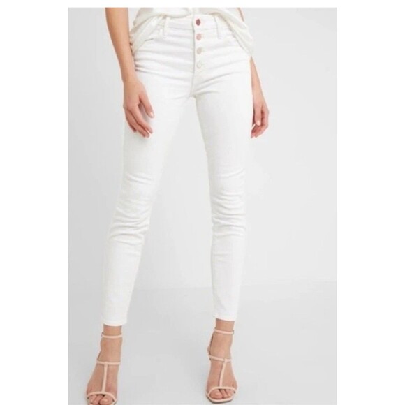 Mother The Pixie Size 29  High Rise Skinny Jeans Taste The Rainbow Cream Buttons - Picture 8 of 13